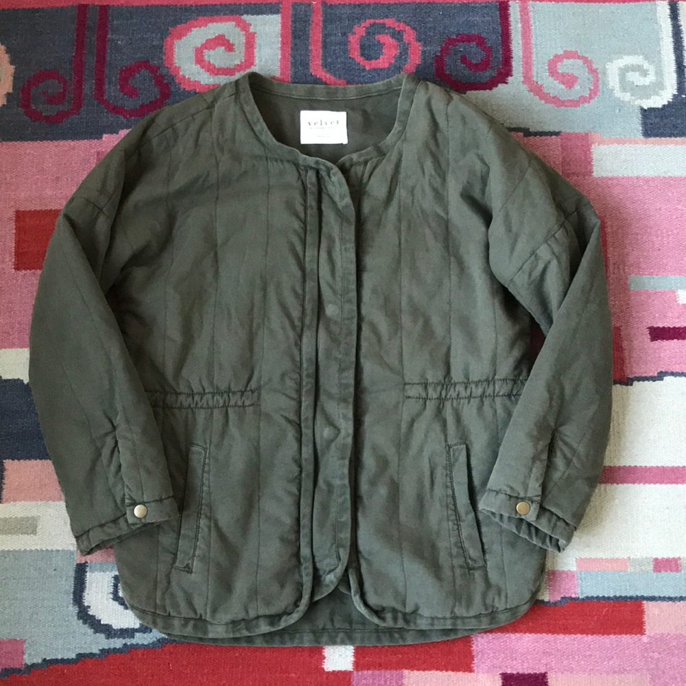Velvet green military quilted jacket small